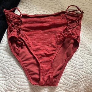 burgundy/red high waisted bikini bottoms